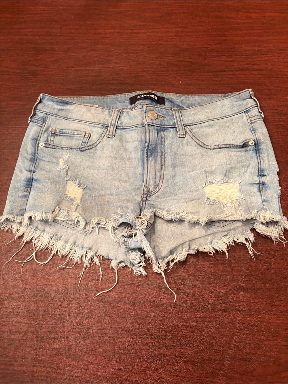 Express Light Blue Distressed Denim Cutoff Shorts